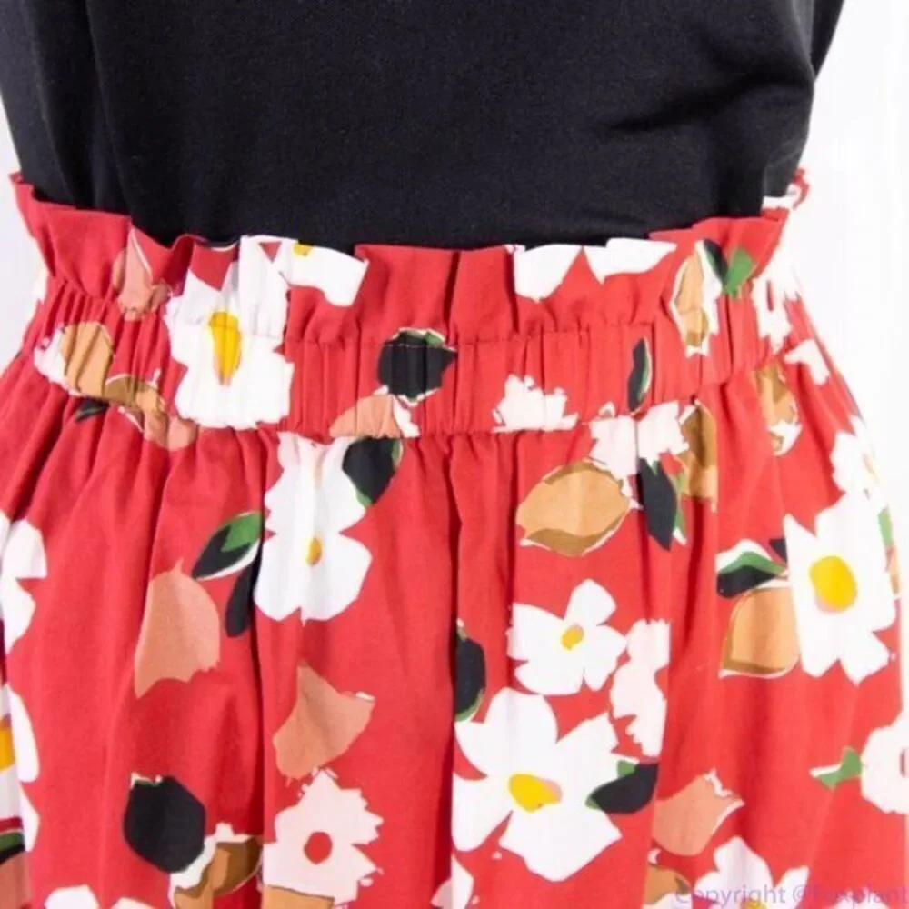 NWT‎ kate spade botanical garden cotton midi skirt, Red and white